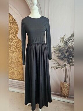 SHEIN Black Long-Sleeve Gathered Waist Maxi Dress